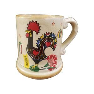 Portuguese Argilart Pottery Rooster Large Mug Stein 1970s Folk Art VTG